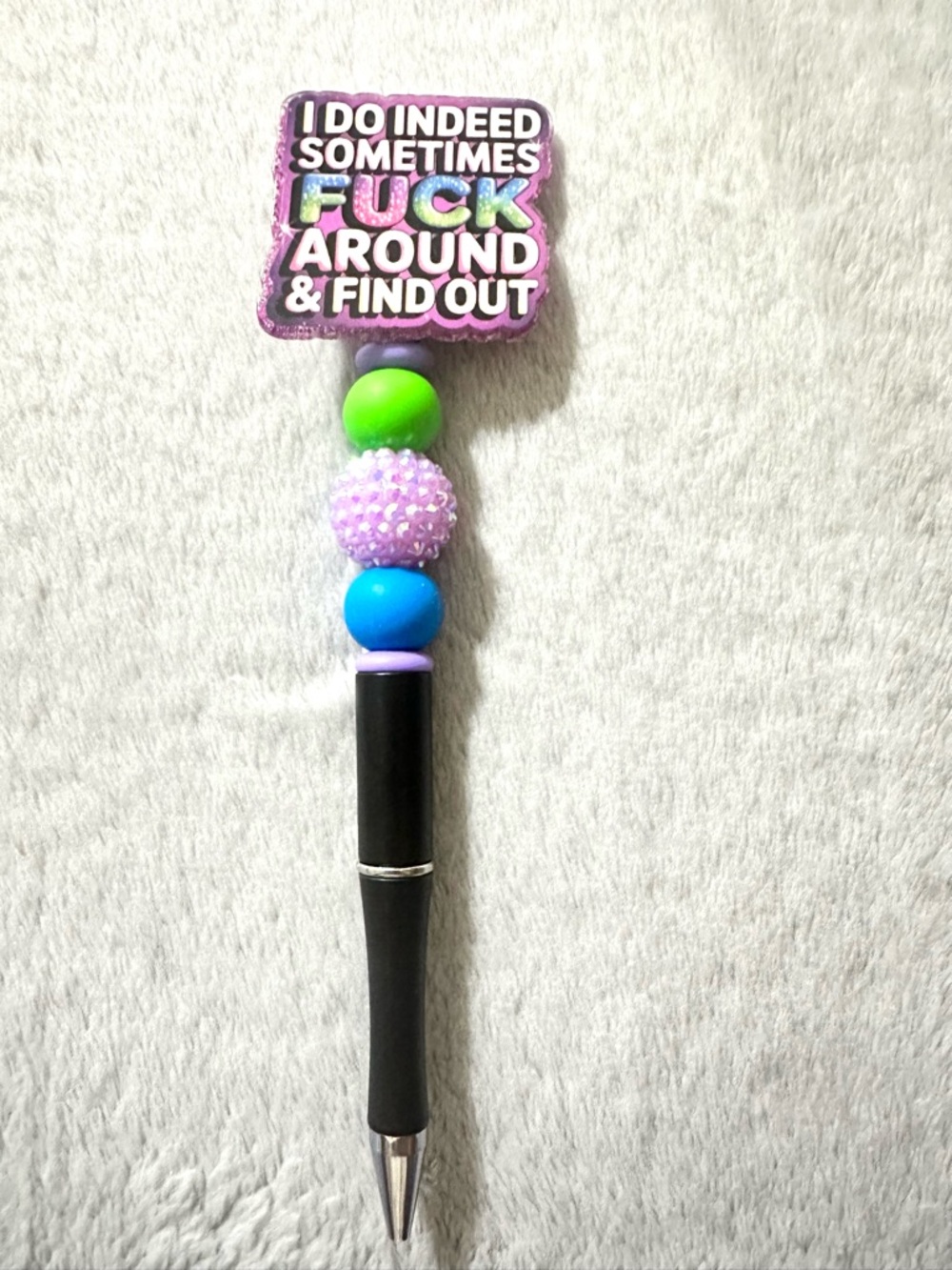 Novelty Beaded Pen - Purple, Green & Blue Accent